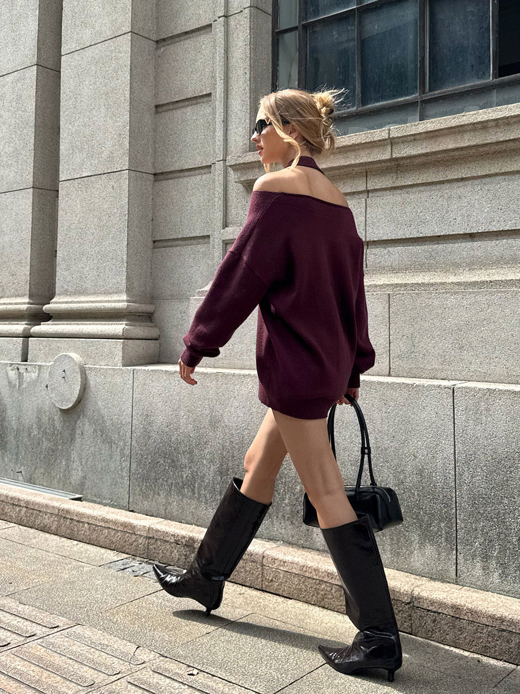 Halter Off-shoulder V-Neck Sweater