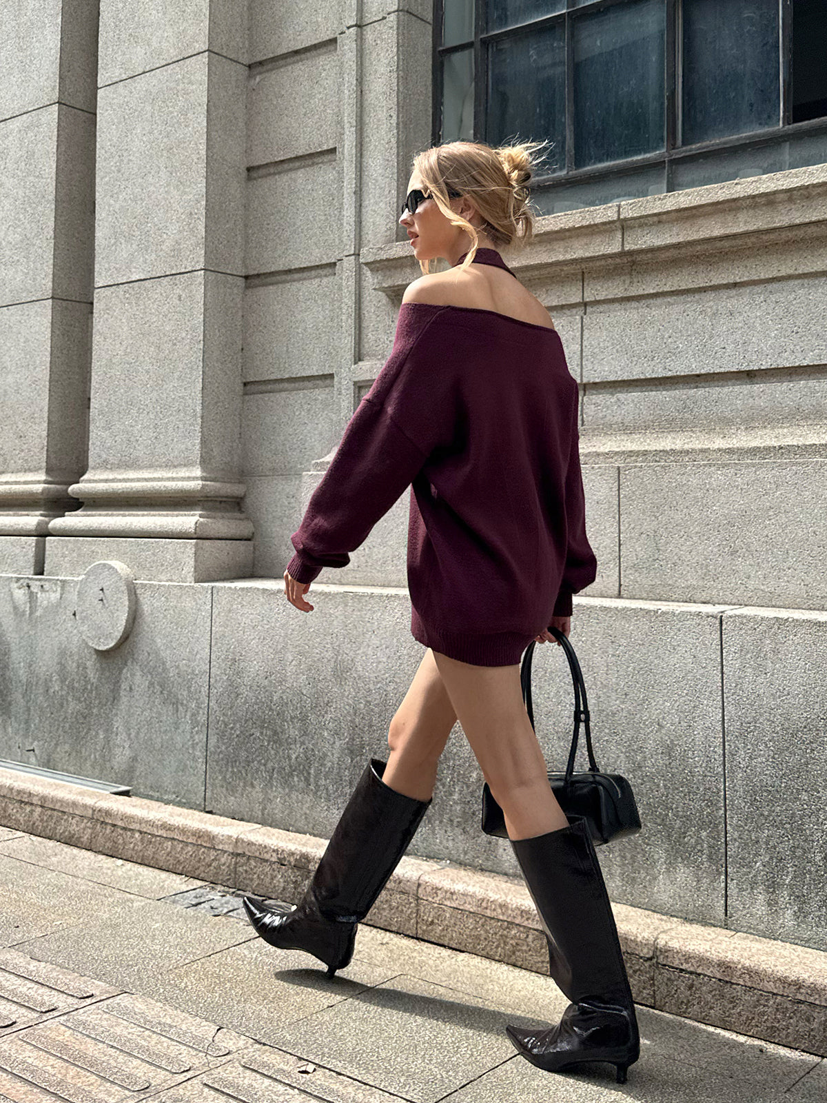 Halter Off-shoulder V-Neck Sweater