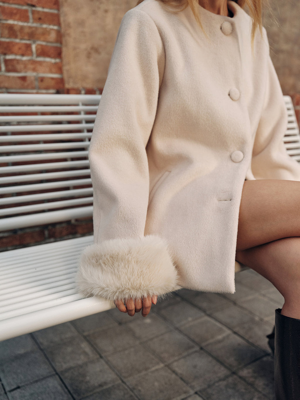 Faux Fur Cuff Wool-Blend Coat
