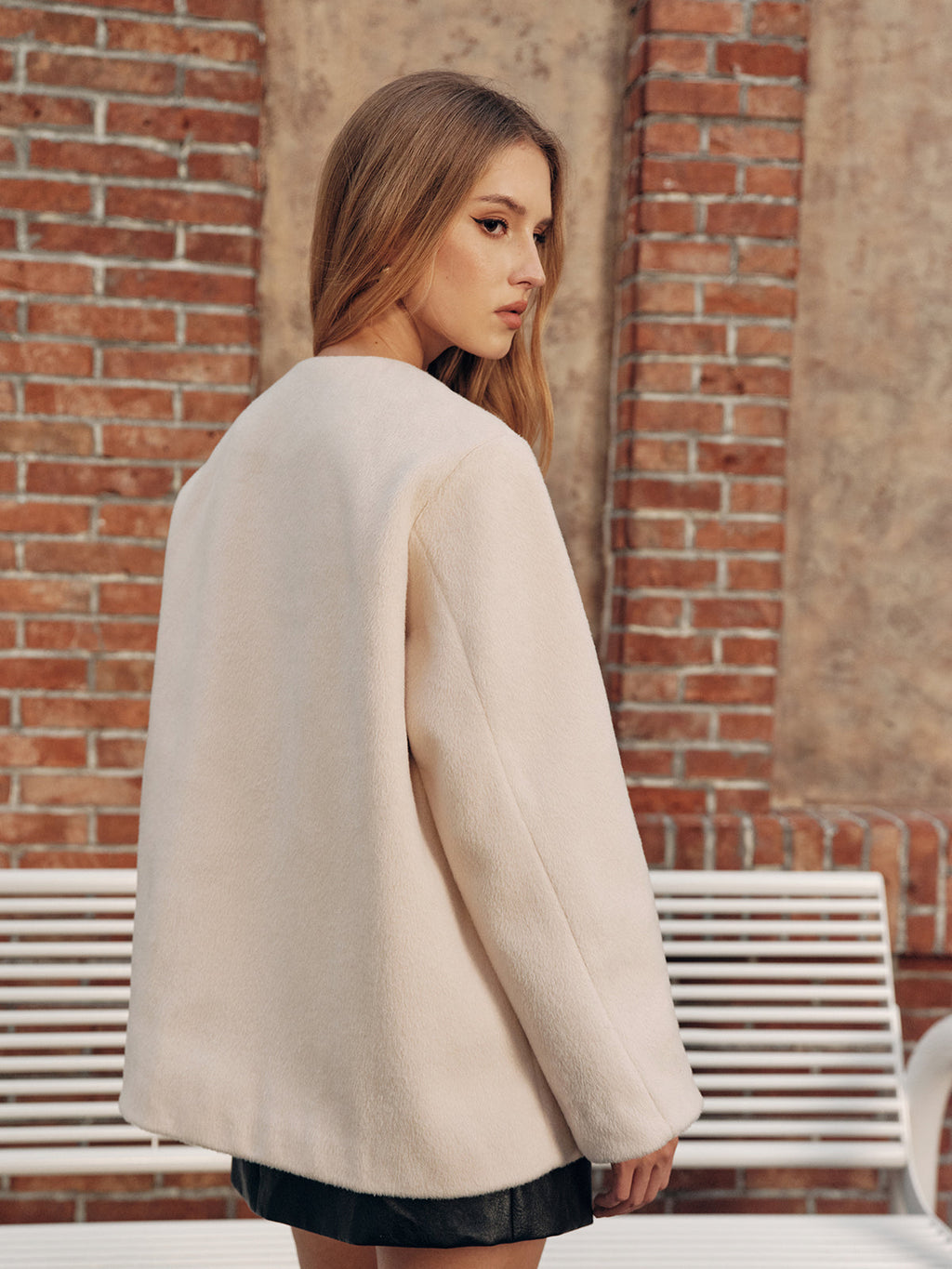 Faux Fur Cuff Wool-Blend Coat