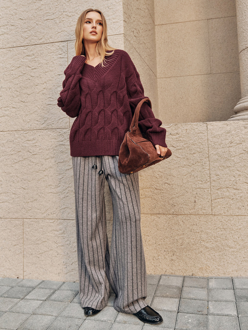 Wool-Blend Cable Knit Sweater