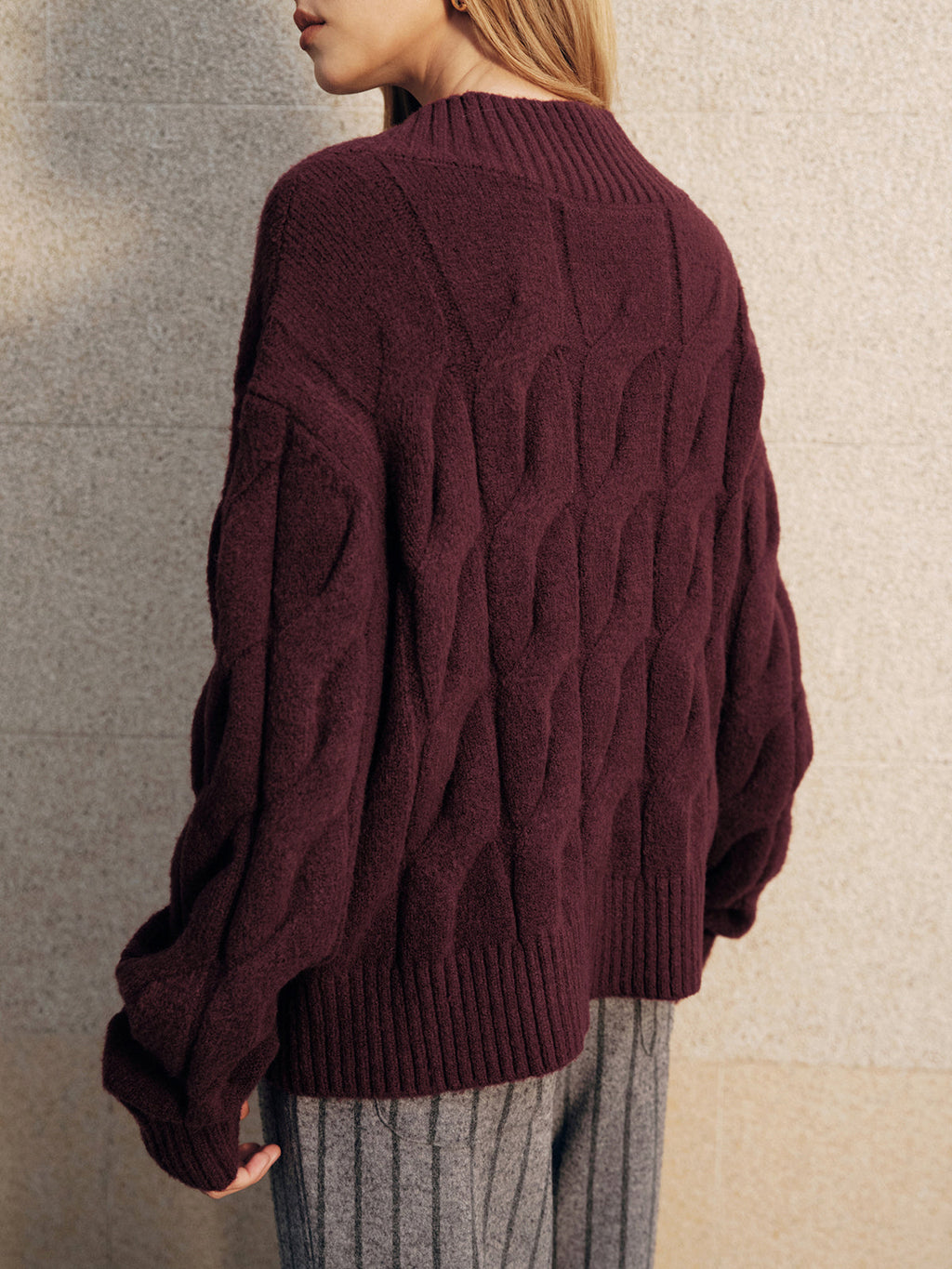 Wool-Blend Cable Knit Sweater
