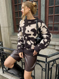Cow Print Fuzzy Crew Neck Sweater