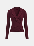 Lapel Ruched Long-Sleeve Top