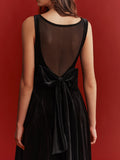 Mesh Back Bow Detail Velvet Maxi Dress