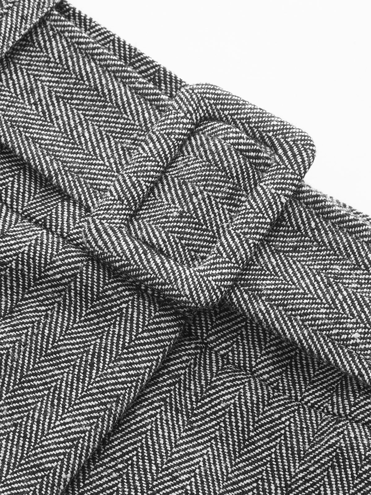 Belted Herringbone Wide-Leg Pants
