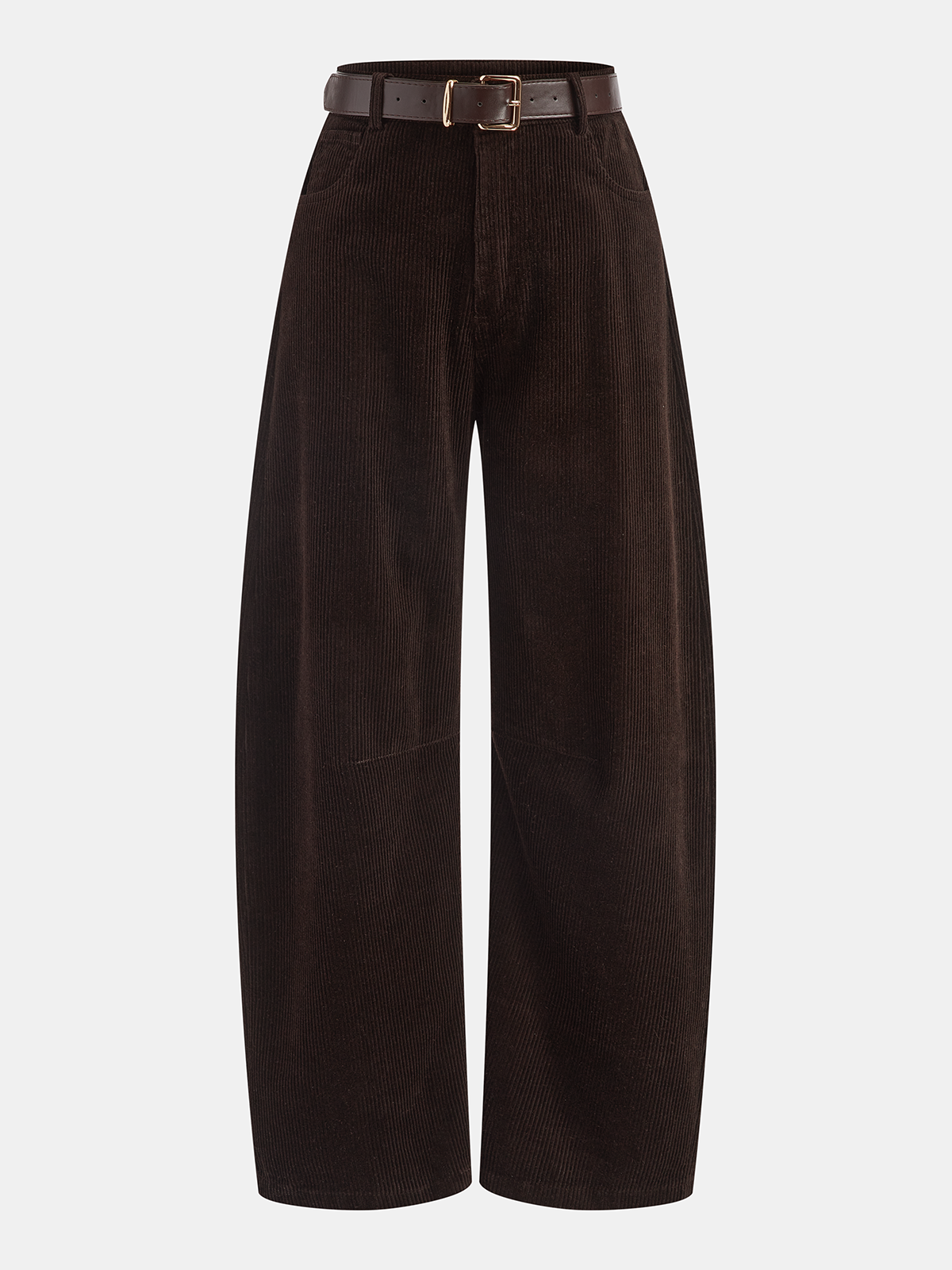 Belted Corduroy Wide-Leg Pants