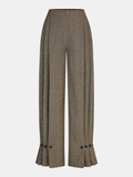 Herringbone Tweed Pleated Straight-Leg Pants