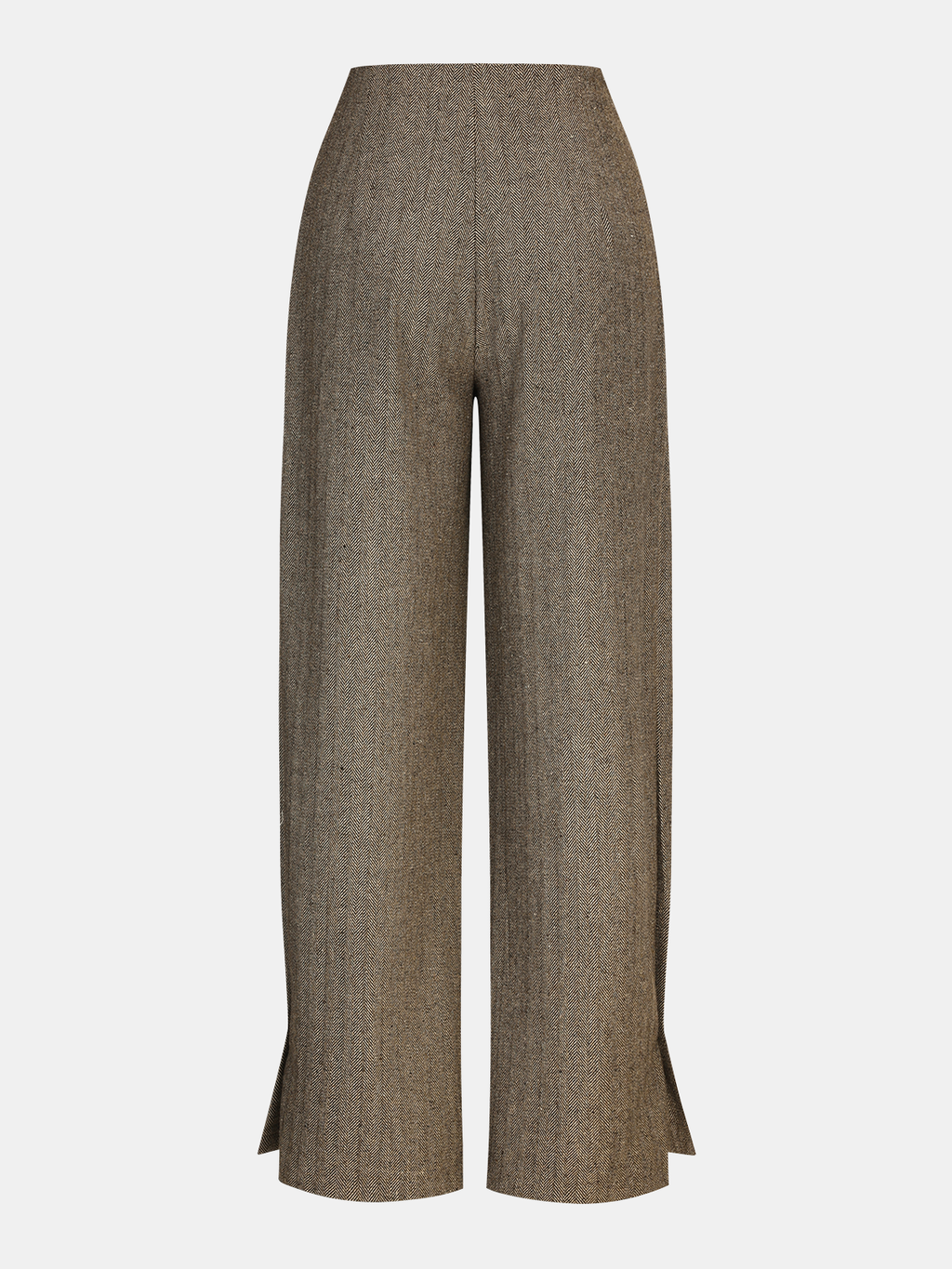 Herringbone Tweed Pleated Straight-Leg Pants