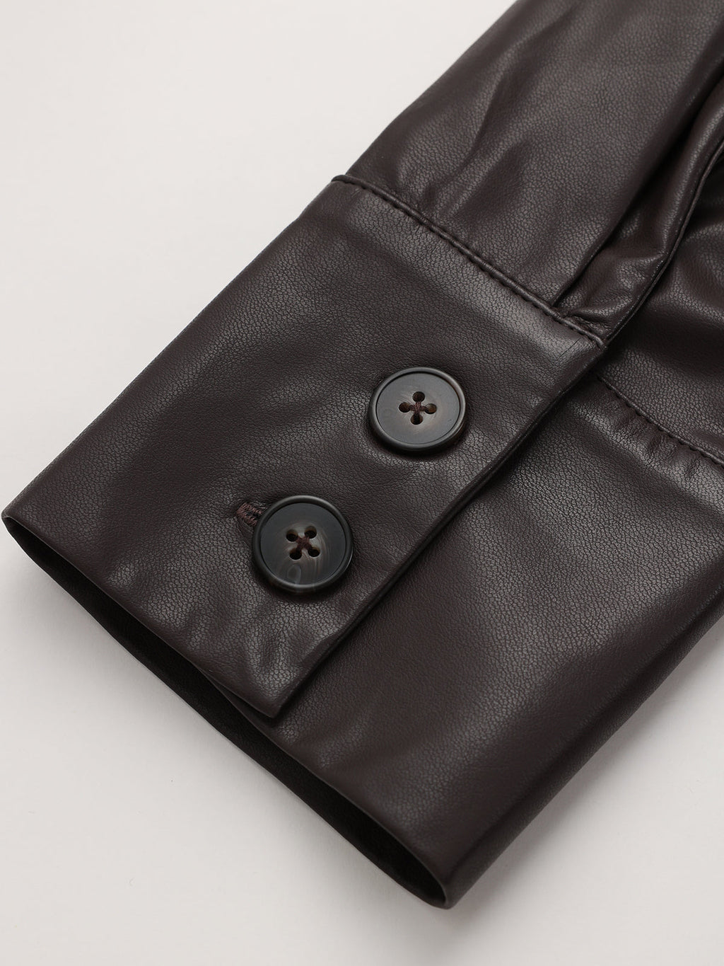 Tie Waist Faux Leather Wrap Shirt
