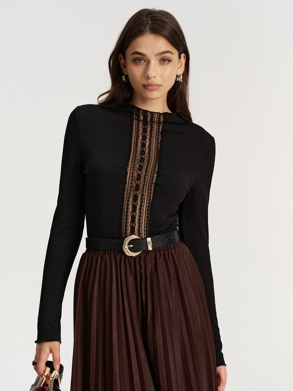 Lace Panel Textured Top