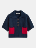 Contrast Pocket Polo-Collar Short-Sleeve Sweater