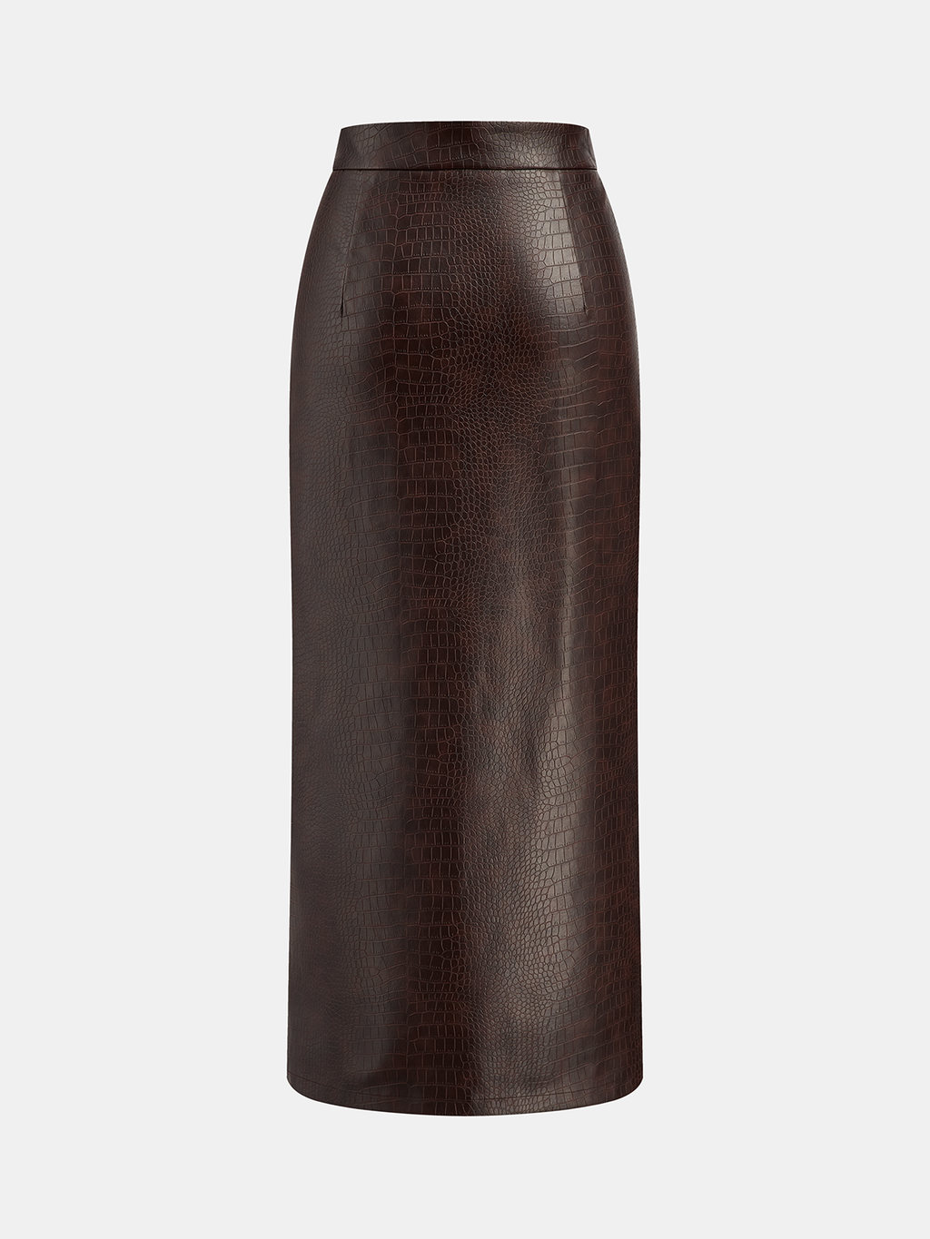 Crocodile Embossed Zipper Split Midi Skirt