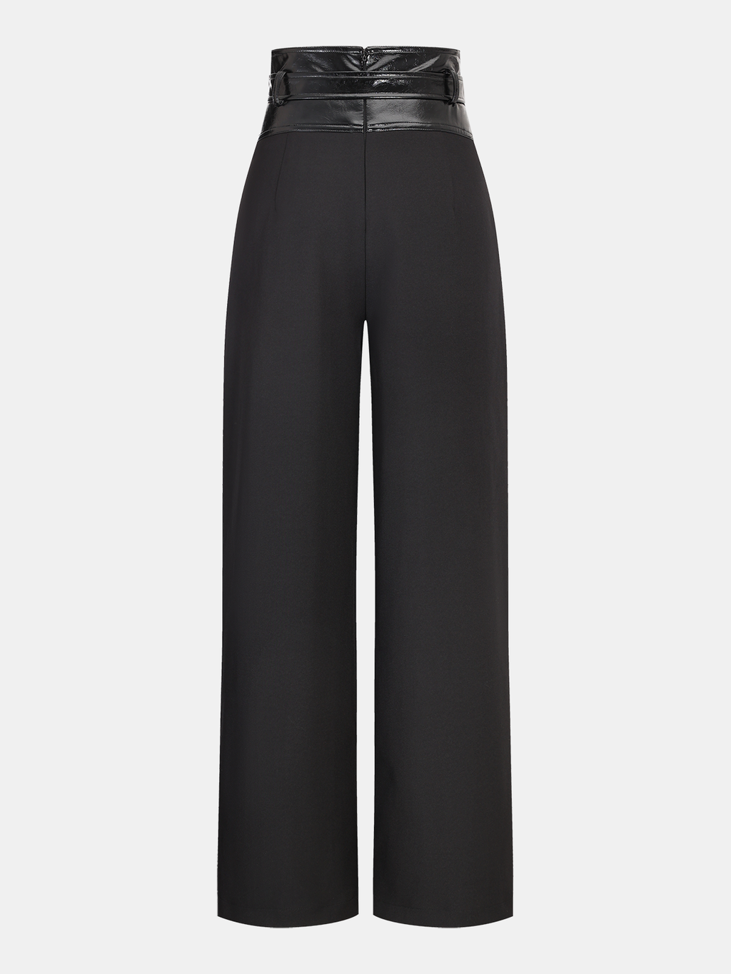 Faux Leather Waistband Wide-Leg Pants with Belt