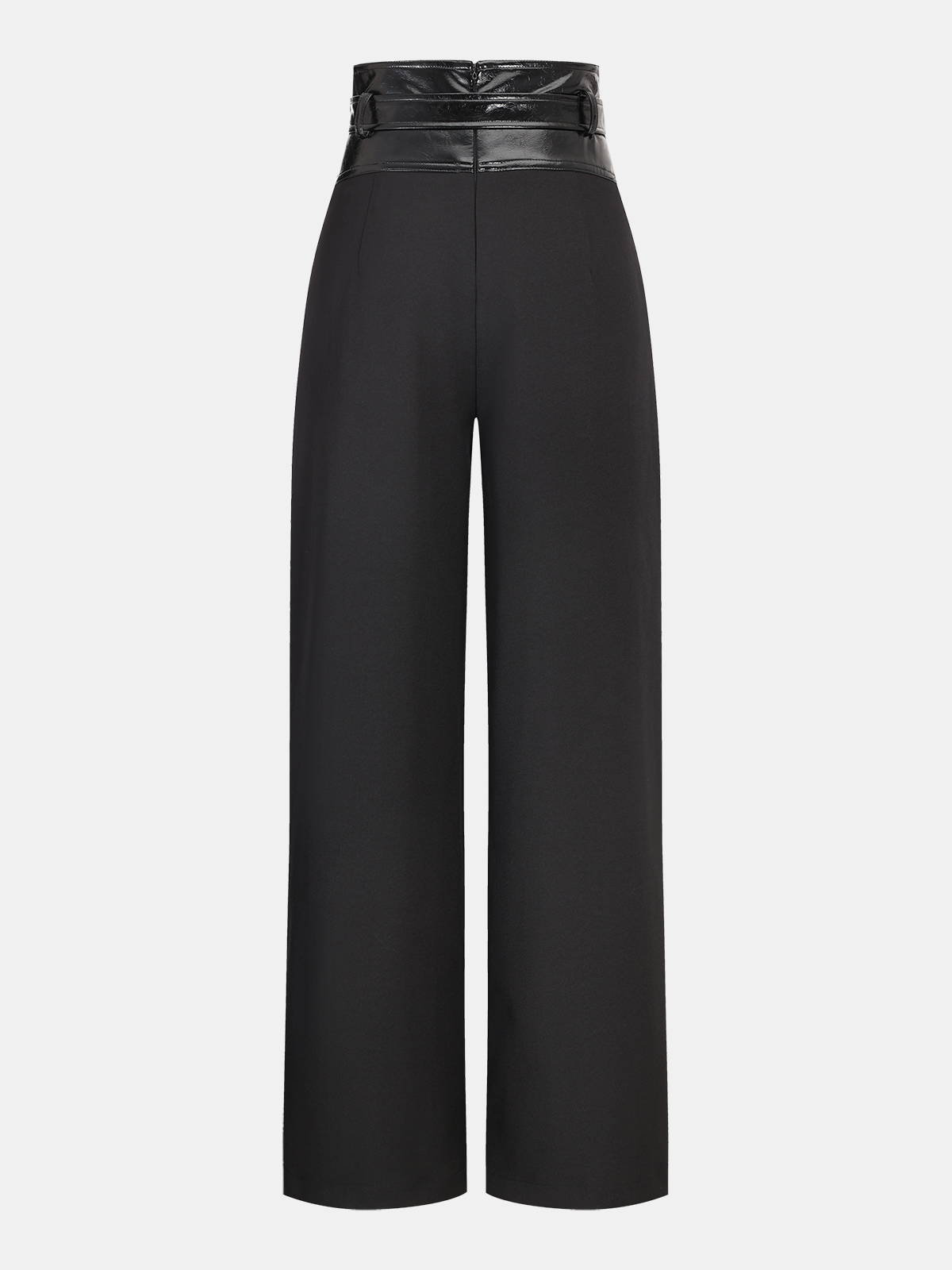 Faux Leather Waistband Wide-Leg Pants with Belt