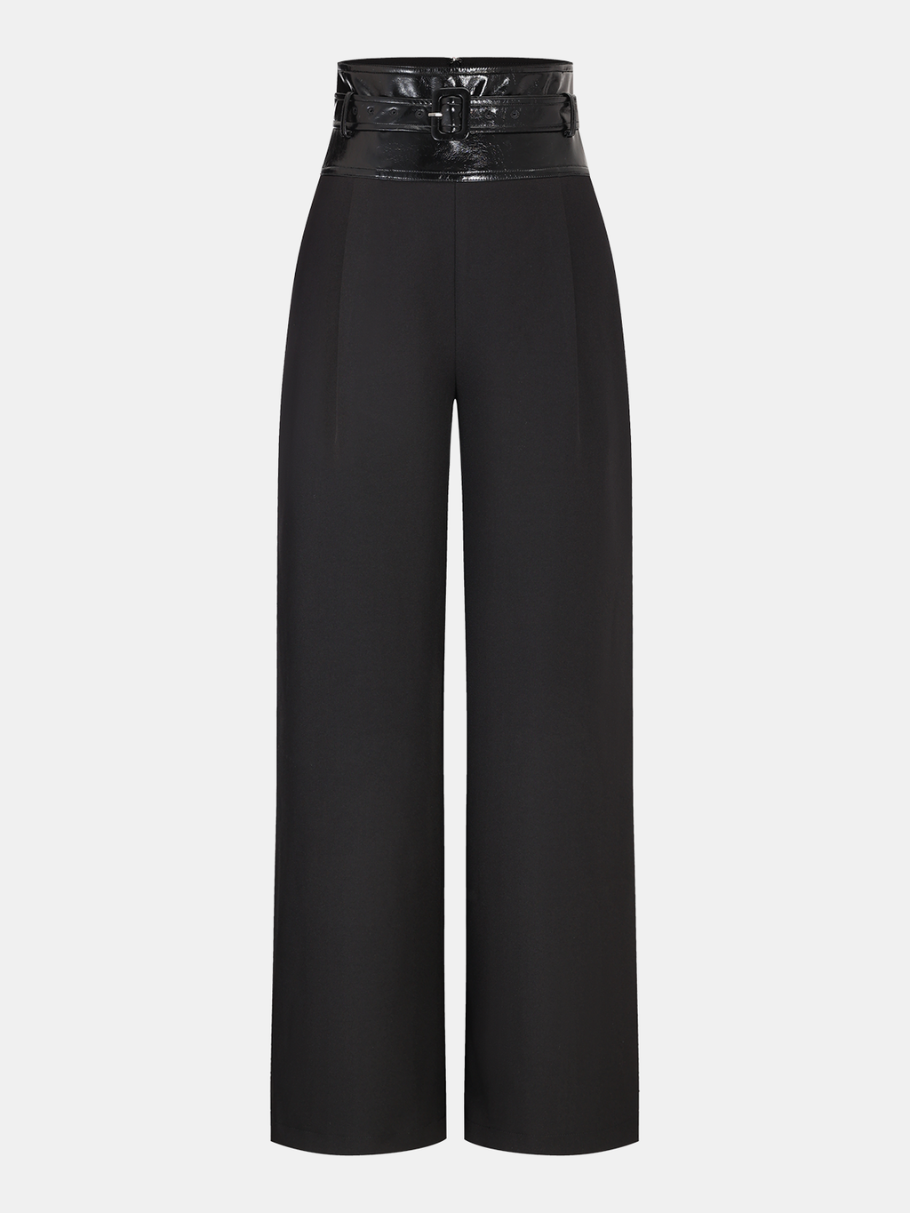 Faux Leather Waistband Wide-Leg Pants with Belt