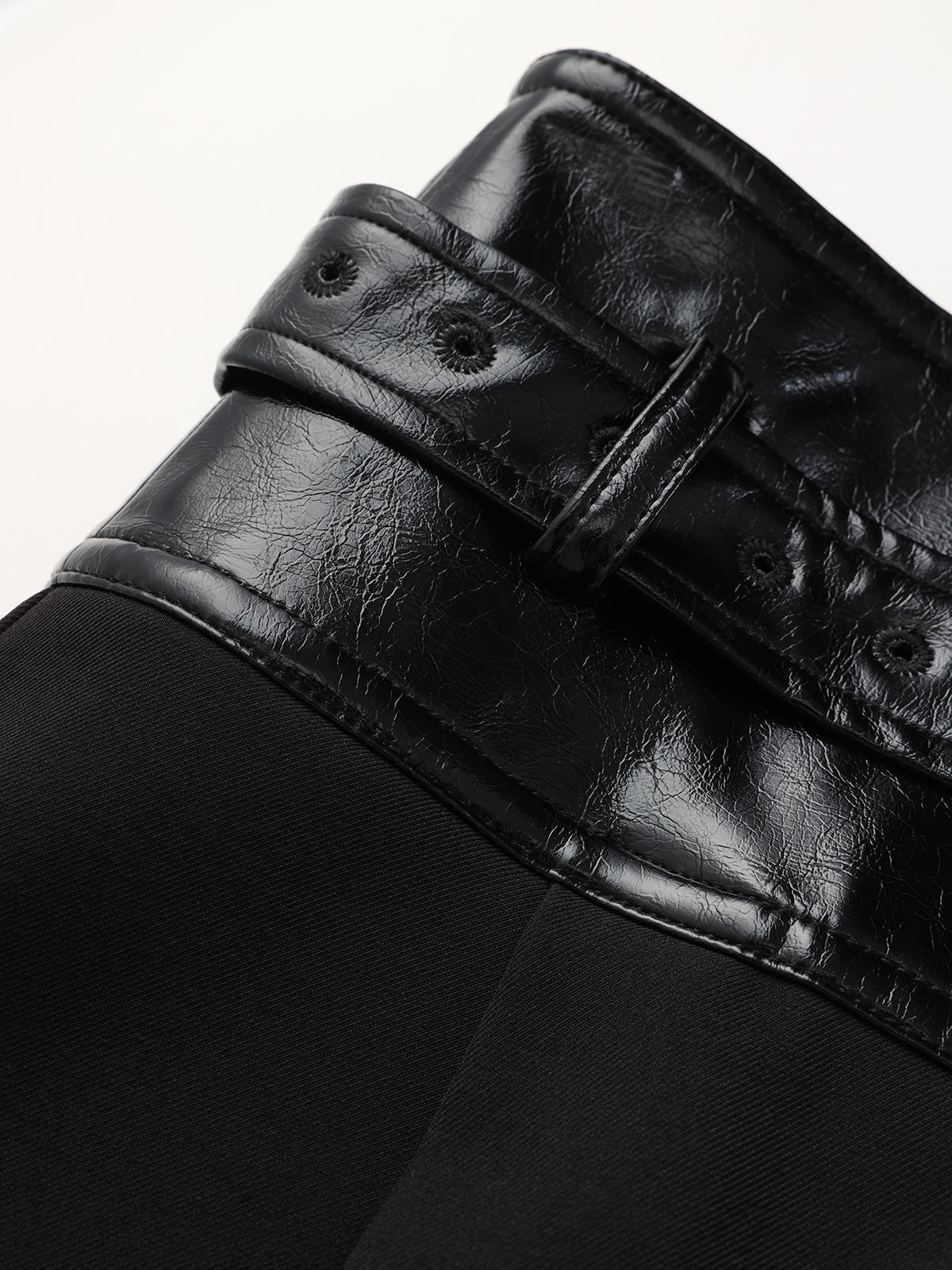 Faux Leather Waistband Wide-Leg Pants with Belt