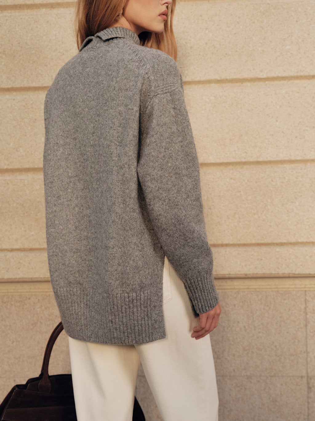 Wool Blend Turtleneck Side Slit Sweater