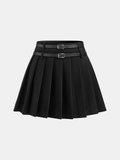 Pleated Double Buckle Mini Skirt