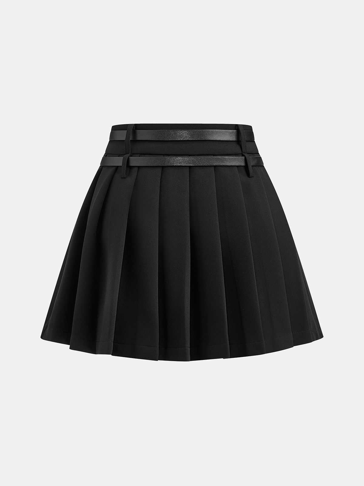 Pleated Double Buckle Mini Skirt