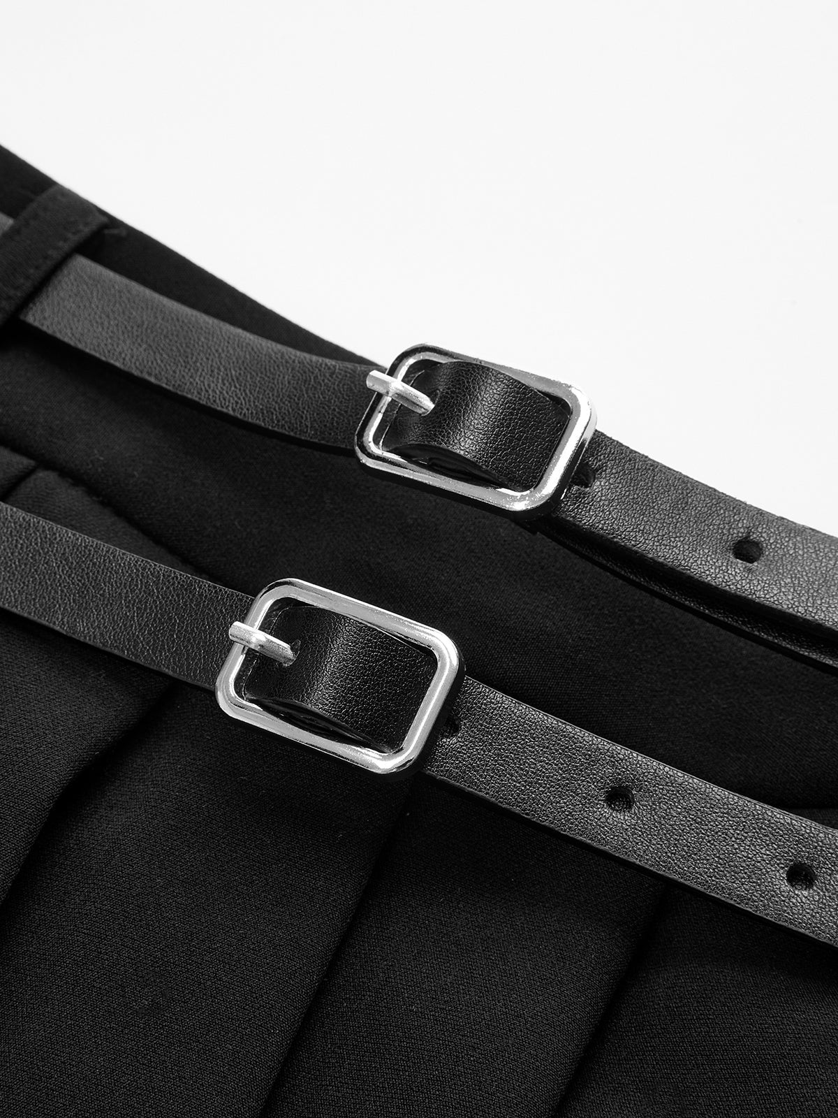 Pleated Double Buckle Mini Skirt