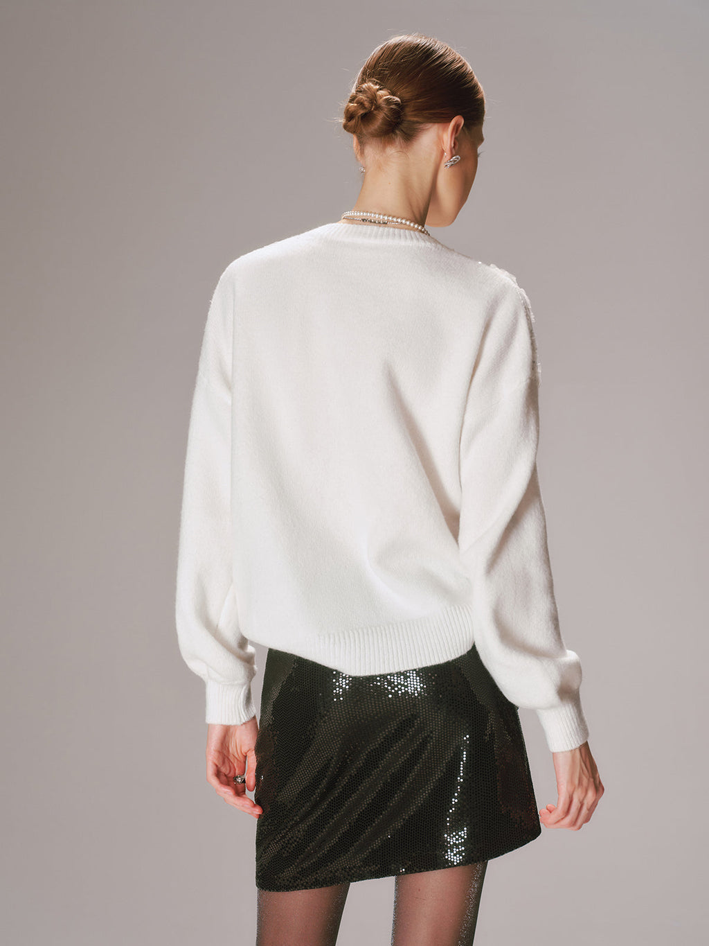 Floral Sequin Mesh Detail Sweater