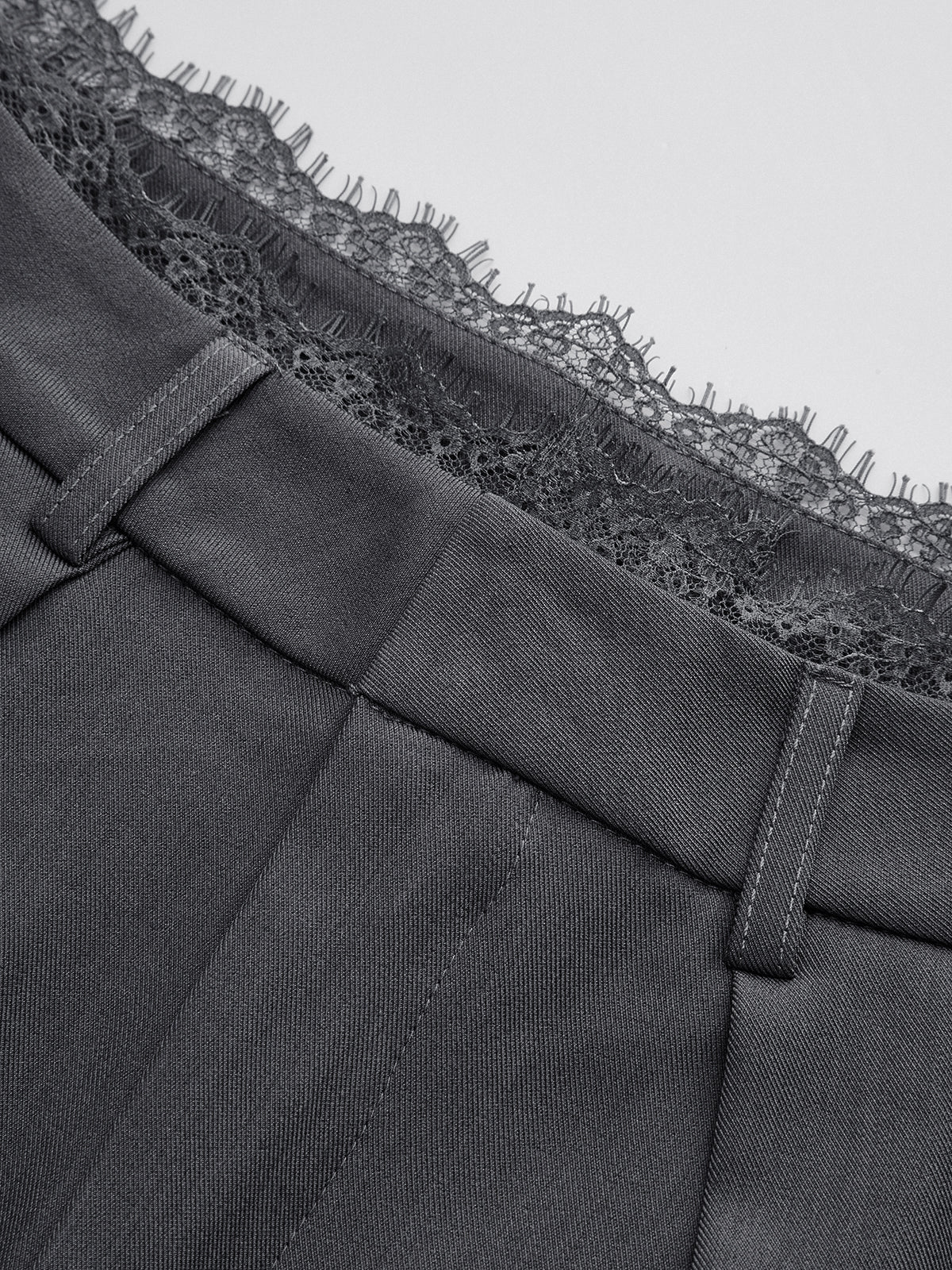 High-Waist Lace Trim Wide-Leg Pants