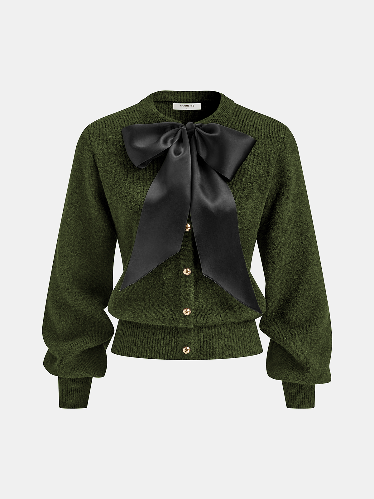 Bow Detail Metal Button Knit Cardigan