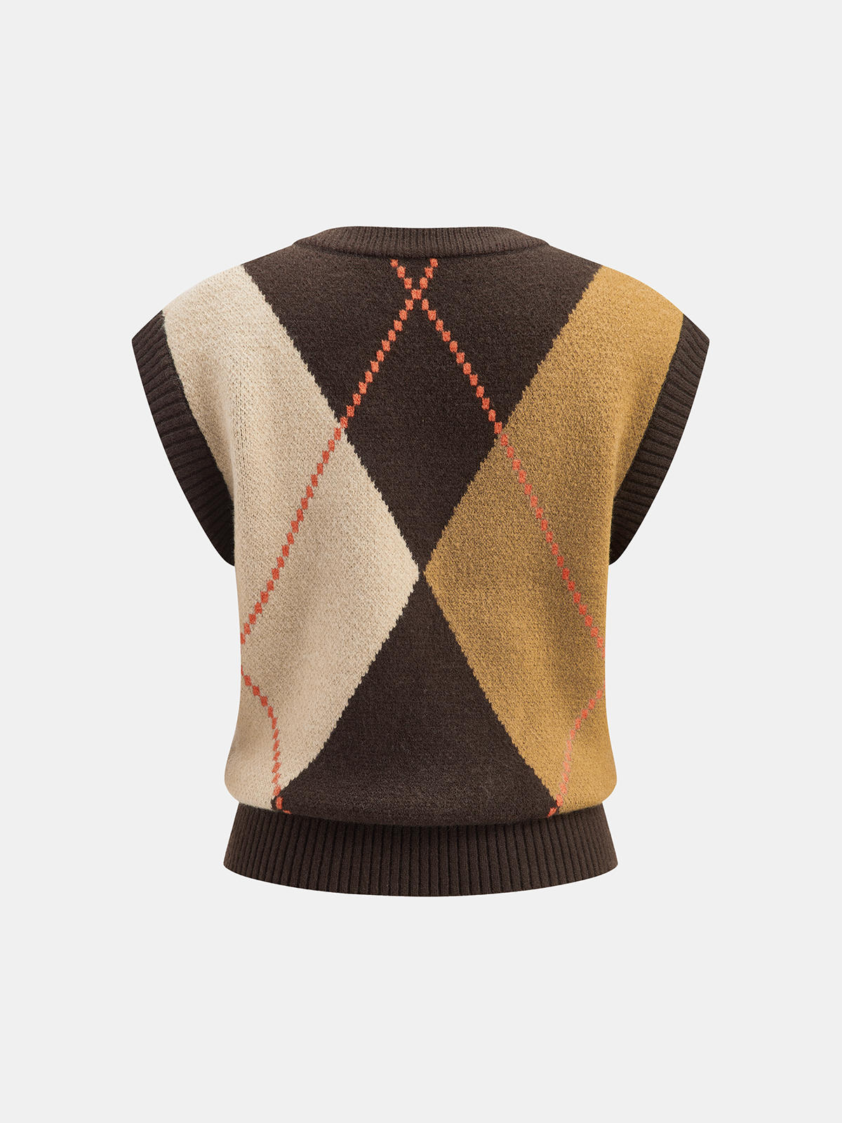 Color-Block Argyle Knit Sleeveless Vest