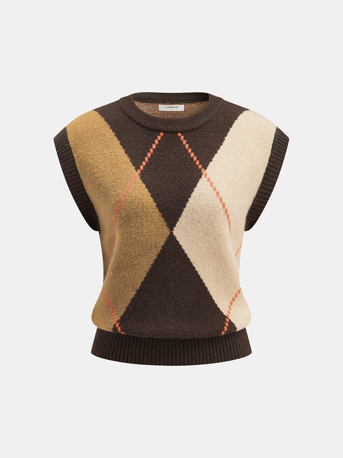 Color-Block Argyle Knit Sleeveless Vest