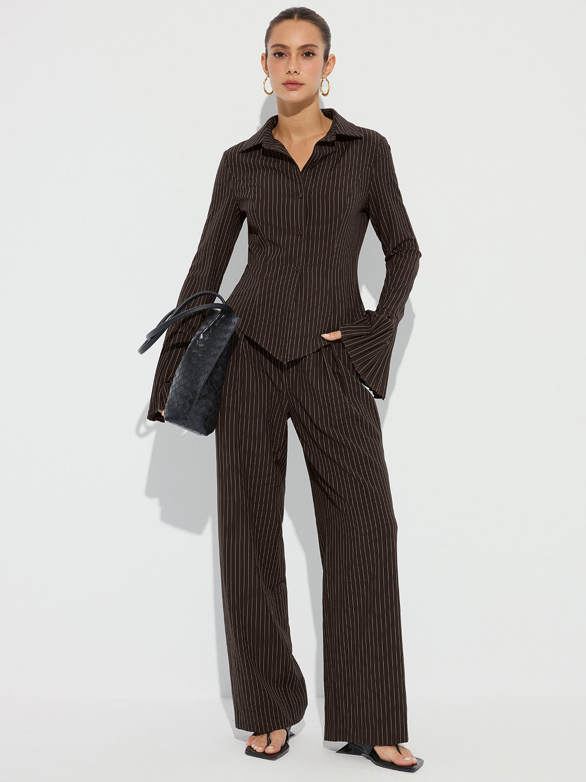 Flared Cuff Striped Shirt