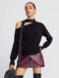 Tie-Detail Cold-Shoulder Knit Sweater