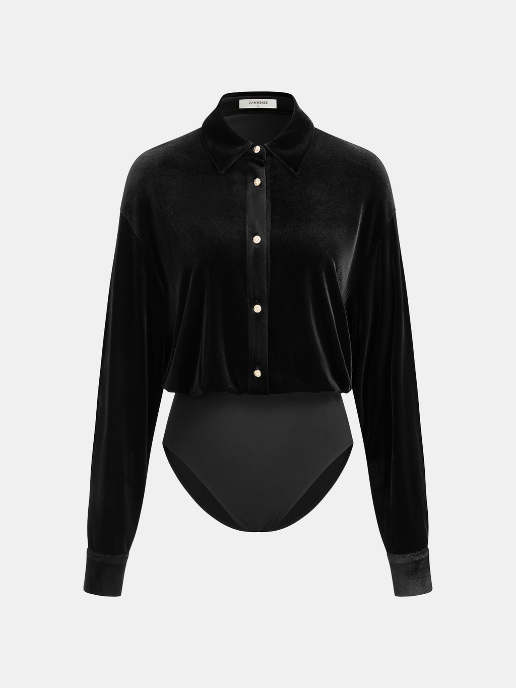 Velvet Collared Button-Front Bodysuit