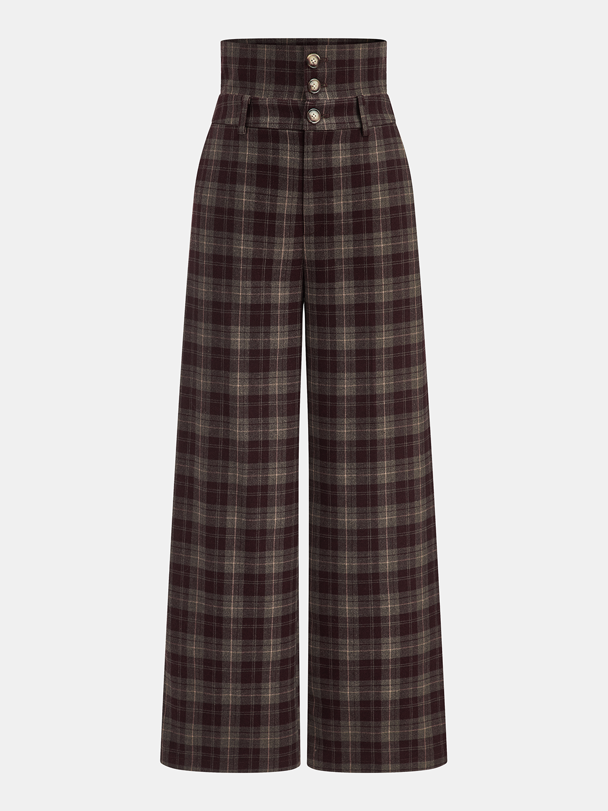 High-Waisted Plaid Wide-Leg Pants