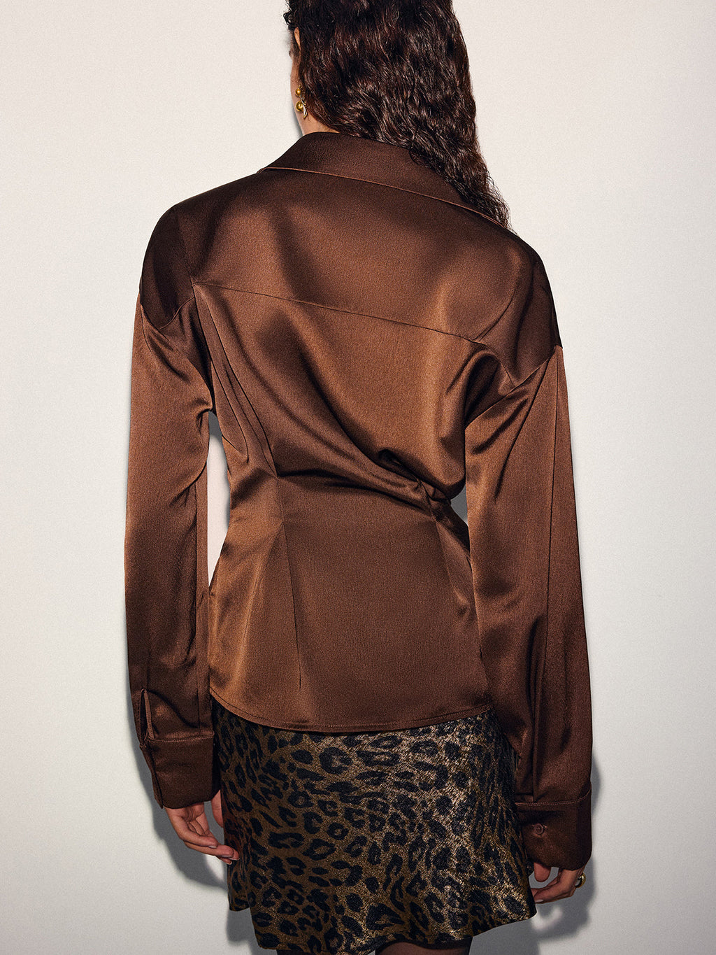 Asymmetric Wrap Satin Shirt