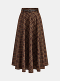 Belted Plaid A-Line Skirt
