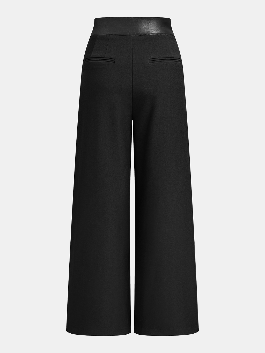 Faux Leather-Trim Wide-Leg Pants