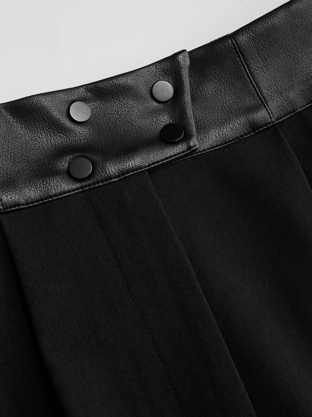 Faux Leather-Trim Wide-Leg Pants