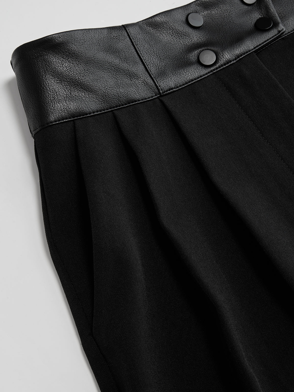 Faux Leather-Trim Wide-Leg Pants