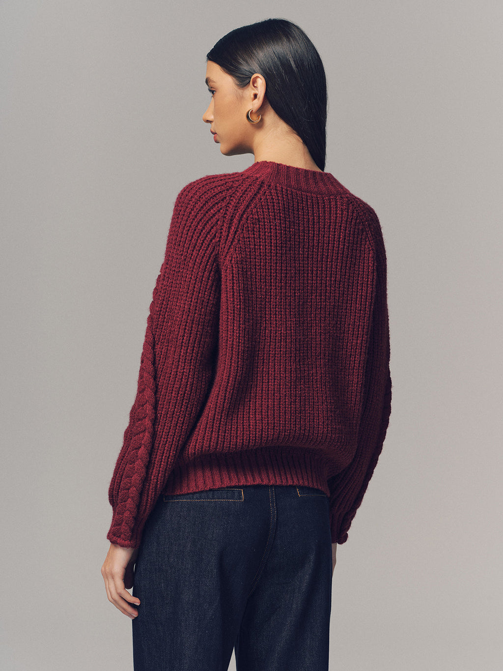 Crew Neck Twisted Cable-Knit Sweater