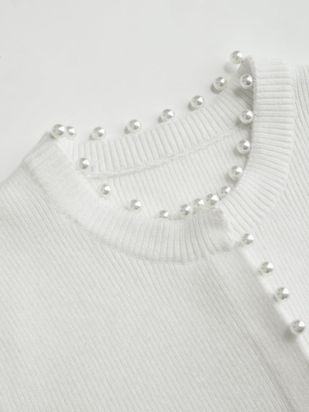 Pearl Trim Ribbed Knit Top