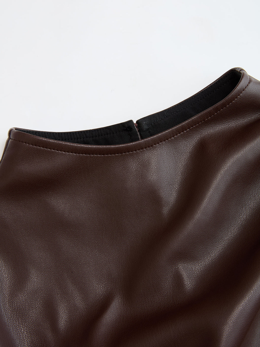 Mock Neck Ruched Cap-Sleeve Faux Leather Top
