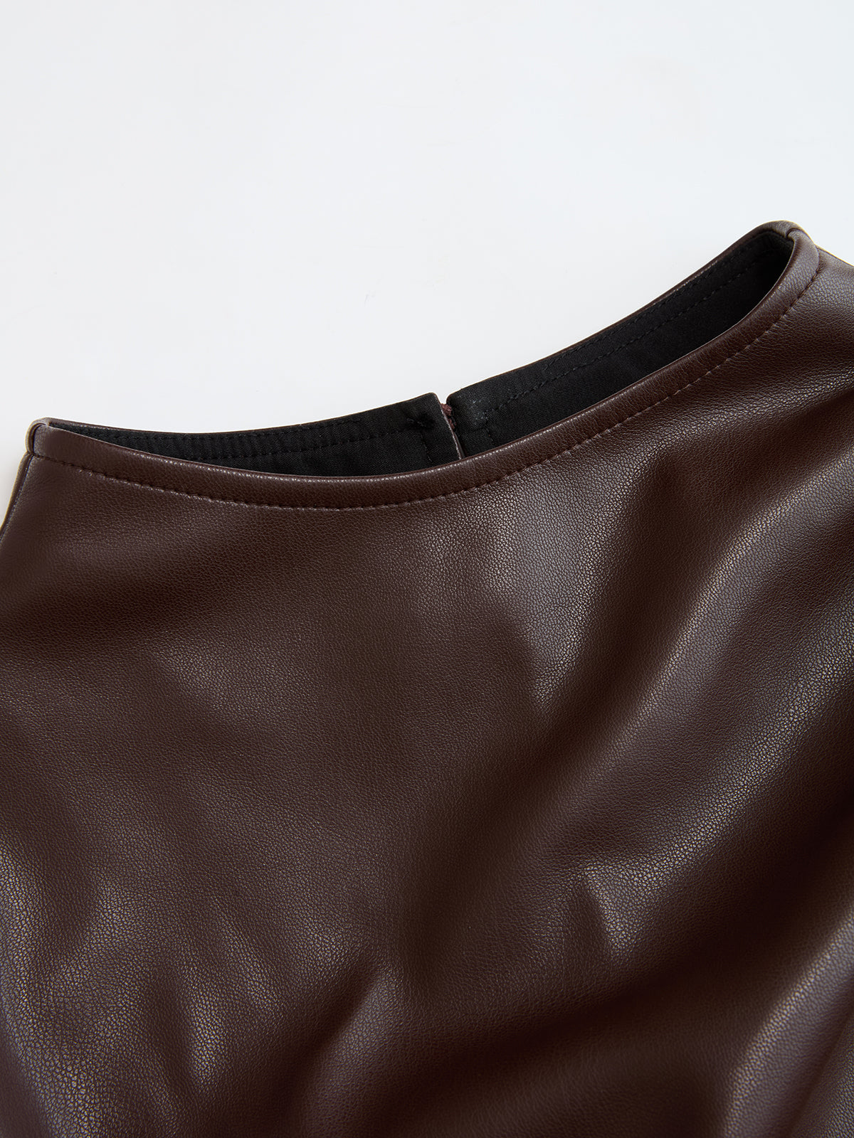Mock Neck Ruched Cap-Sleeve Faux Leather Top