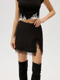 Lace Trim Slit Mini Skirt