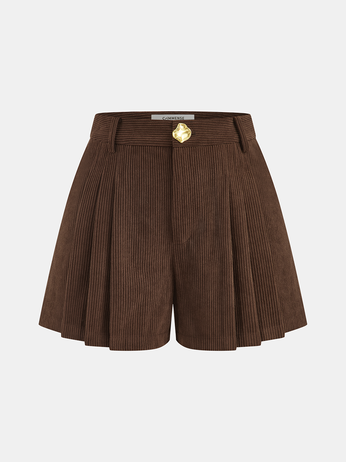 Metal Button Pleated Corduroy Shorts