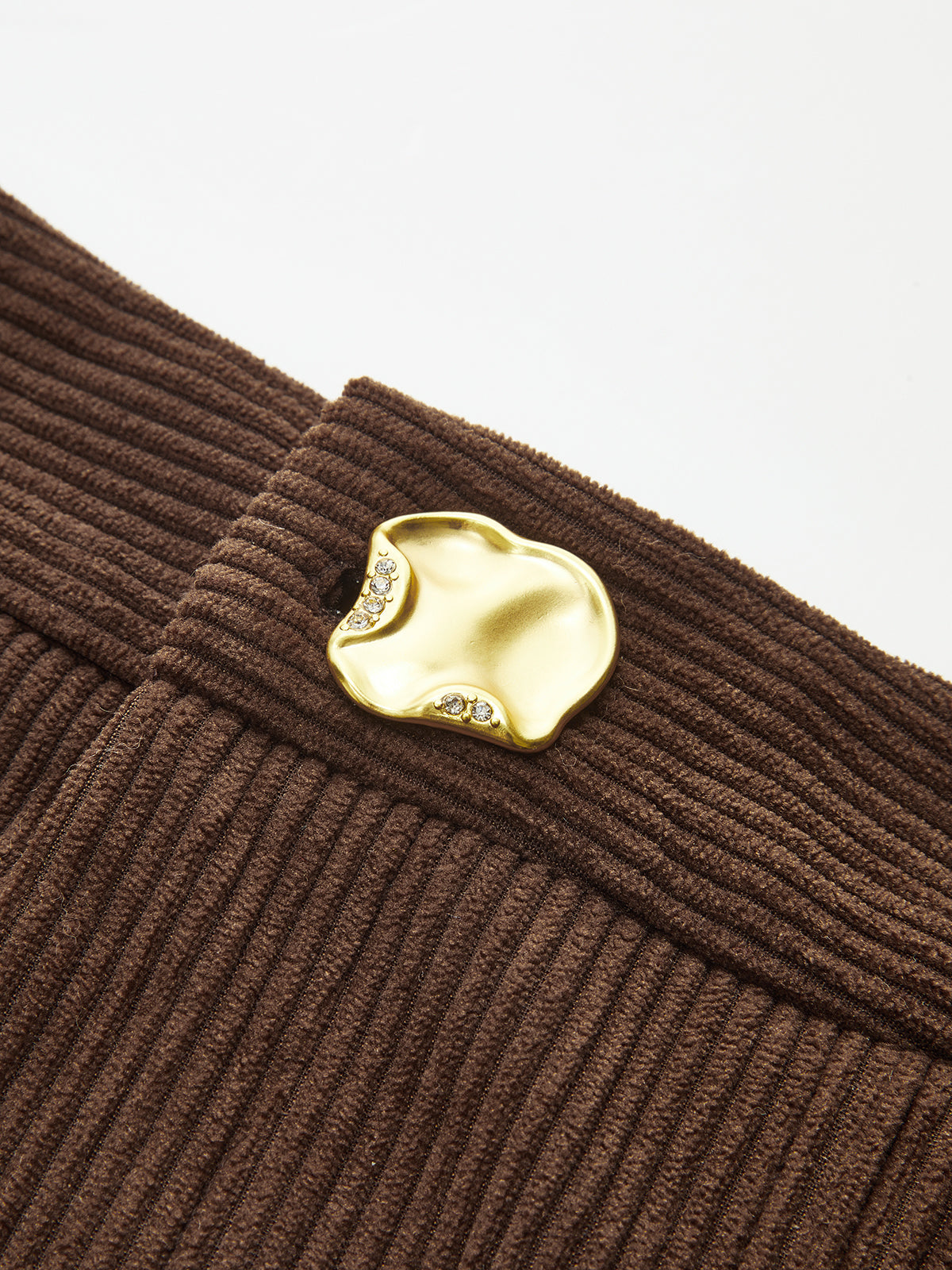Metal Button Pleated Corduroy Shorts