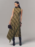 Plaid Fringe Sleeveless Cotton Maxi Dress