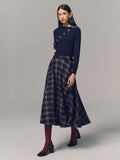 Belted Plaid A-line Midi Skirt