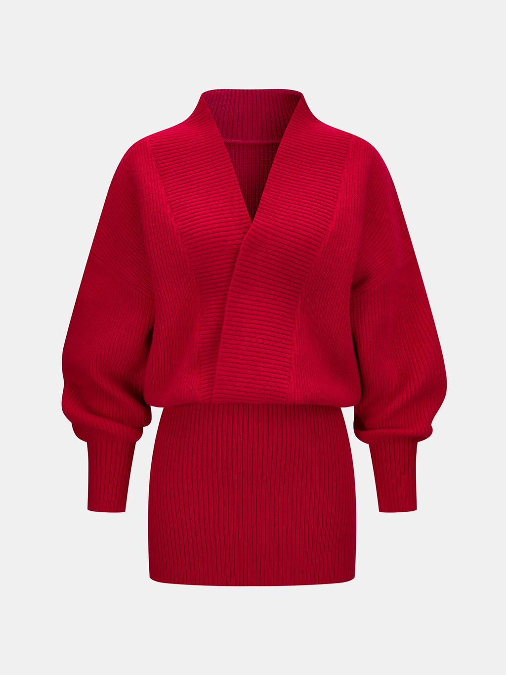 Wrap V-Neck Ribbed Knit Mini Dress