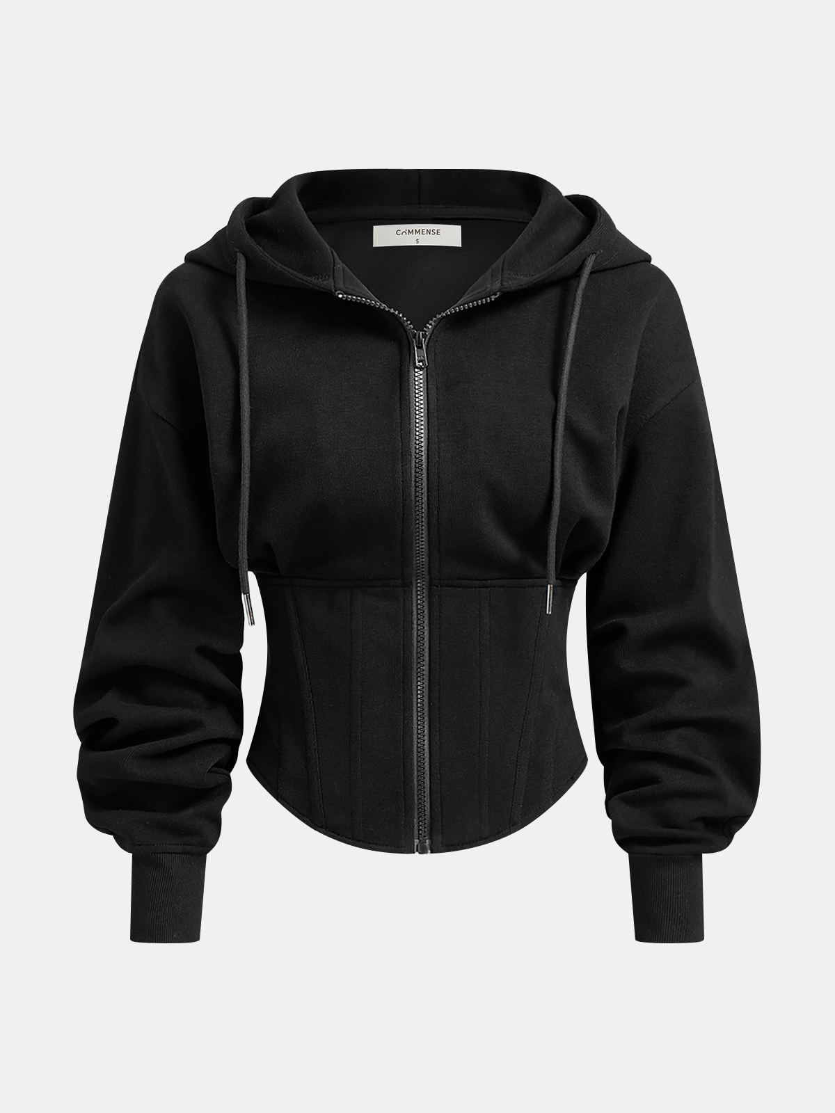 Corset-Waist Zip-Up Hoodie